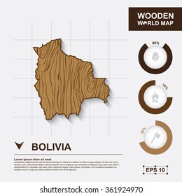 Map Of Bolivia.Wooden, vector illustration