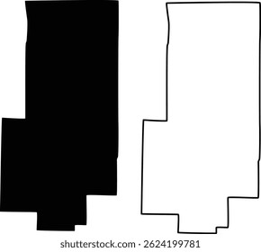 Mapa de Bollinger County Missouri EE.UU. Silueta plana y diseño de contorno
