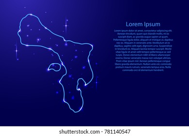 Map Bonaire from the contours network blue, luminous space stars for banner, poster, greeting card, of vector illustration