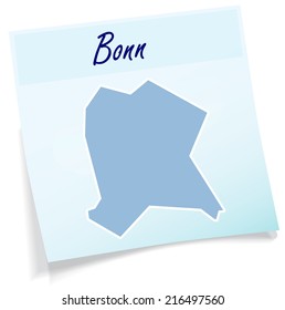 Map of Bonn as sticky note in blue
