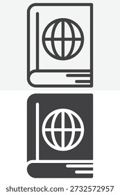 Mapa libro atlas conjunto de iconos de estilo diferente. Línea, contorno y símbolo de Vector de icono sólido con trazo editable. Icono de Atlas para navegación y geografía.