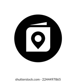 Map book logo design vector, book with location pin logo