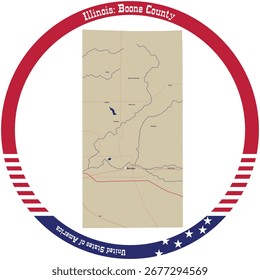 Karte von Boone County in Illinois, USA im Kreis angeordnet.