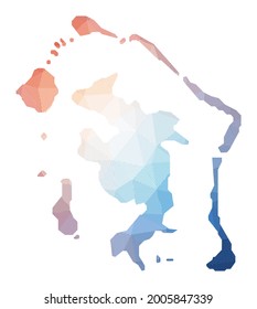 Map of Bora Bora. Low poly illustration of the island. Geometric design with stripes. Technology, internet, network concept. Vector illustration.