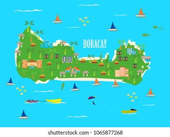 Map Of Boracay Island In Aklan, Philippines Cartoon Style