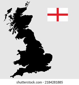 Map, borders, mainland, land of England. And national flag vector illustration