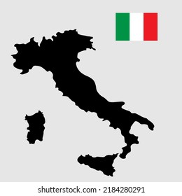 Map, borders, mainland, land of Italy. And national flag vector illustration