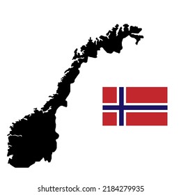 Map, borders, mainland, land of Norway. And national flag vector illustration