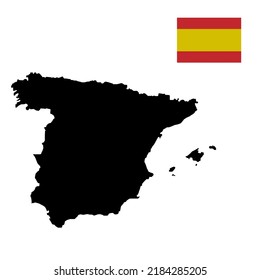 Map, borders, mainland, land of Spain. And national flag vector illustration