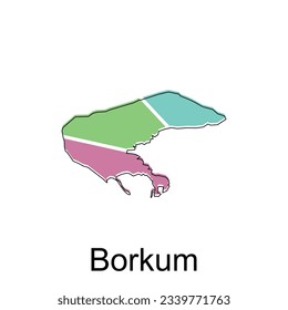 Map of Borkum design illustration, vector symbol, sign, outline, World Map International vector template on white background