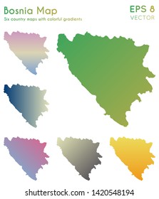 Map of Bosnia with beautiful gradients. Actual set of country maps. Rare vector illustration.