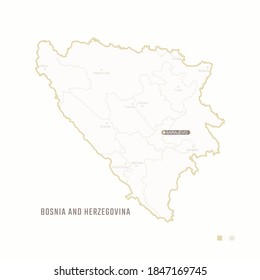 Map of Bosnia and Herzegovina with border, cities and capital Sarajevo. Each city has separately for your design. Vector Illustration