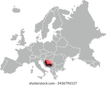 map of BOSNIA AND HERZEGOVINA with the countries of EUROPE 3d isometric