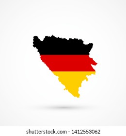 Map Bosnia and Herzegovina in Germany flag colors, editable vector. 