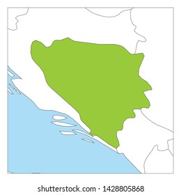 Map of Bosnia and Herzegovina green highlighted with neighbor countries.