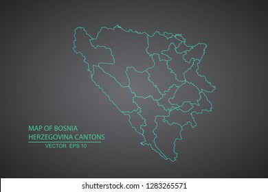 Map of Bosnia and Herzegovina ,Green map on dark background of map of Bosnia and Herzegovina symbol for your web site design map. Vector illustration eps 10. - Vector