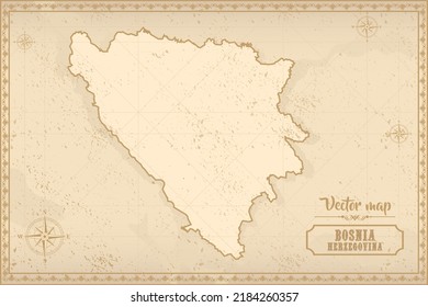 Map of Bosnia and Herzegovina in the old style, brown graphics in retro fantasy style