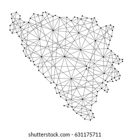 Map of Bosnia and Herzegovina from polygonal black lines and dots of vector illustration