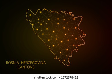 Map of Bosnia and Herzegovina from Polygonal wire frame low poly mesh, contours network line, luminous space stars, design sphere, dot and structure. Vector Illustration EPS10. - Vector - Vector