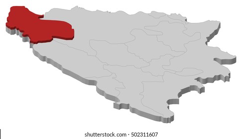 Map - Bosnia and Herzegovina, Una-Sana - 3D-Illustration