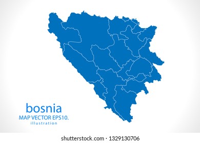 Map of Bosnia - High detailed blue map on white background. Abstract design vector illustration 