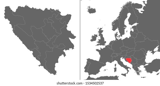 Map of Bosnia with location on european map