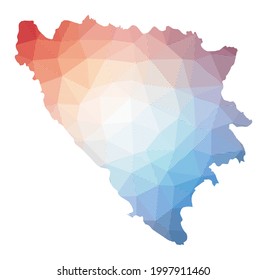 Map of Bosnia. Low poly illustration of the country. Geometric design with stripes. Technology, internet, network concept. Vector illustration.