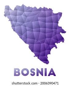 Map of Bosnia. Low poly illustration of the country. Purple geometric design. Polygonal vector illustration.