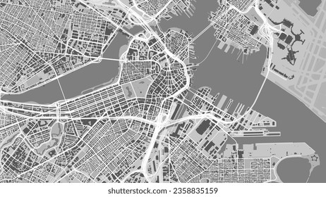 Map of Boston city, United States. Urban black and white poster. Road map image with metropolitan city area view. svg
