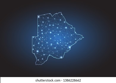 Map of Botswana - Abstract mash line and point scales on circuit dark background. Wire frame 3D mesh polygonal network line, design sphere, dot and structure. Vector illustration eps 10.