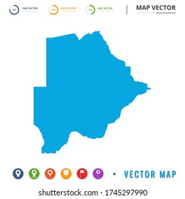 Map of Botswana blue and set pin icon.
