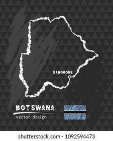 Map of Botswana, Chalk sketch vector illustration