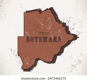 Map of Botswana in the old style, brown graphics in retro western style.