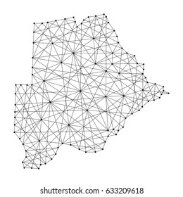 Map of Botswana from polygonal black lines and dots of vector illustration
