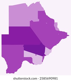 Map of Botswana with regions. Just a simple country border map with region division. Purple color palette. Plain Republic of Botswana shape with administrative division. Vector illustration.