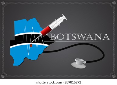 Map of Botswana with Stethoscope and syringe.