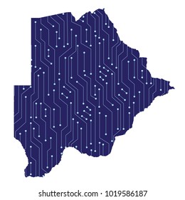 Map of Botswana with a technological electronics circuit. Map of Botswana with electronic circuit.
