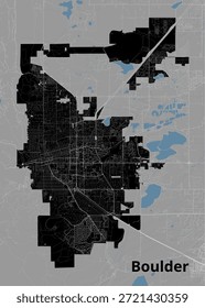 Mapa de Boulder, Colorado. O layout da cidade é representado em preto sobre um fundo cinza claro.