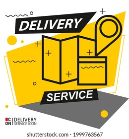 Map and box. Vector image of delivery service icon.