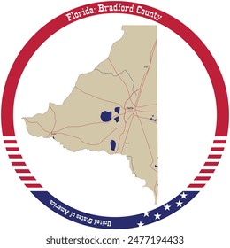 Map of Bradford County in Florida, USA arranged in a circle.