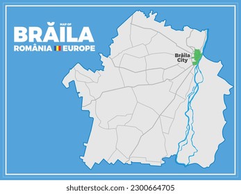 Map Of Braila County Main Roads - Romania - Eastern Europe - EU