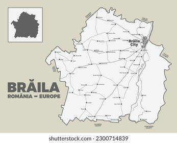 Map Of Braila County - Romania - Eastern Europe