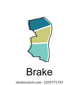 Map of Brake design illustration, vector symbol, sign, outline, World Map International vector template on white background