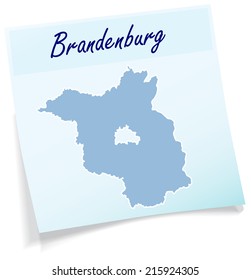 Map of Brandenburg as sticky note in blue
