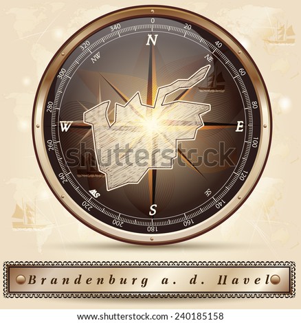 Map of Brandenburg-an-der-Havel with borders in bronze