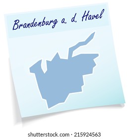 Map of Brandenburg-an-der-Havel as sticky note in blue