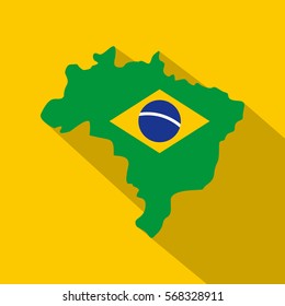 Map of Brasil icon. Flat illustration of vector icon for web on yellow background