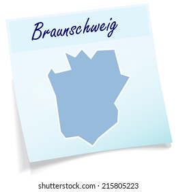 Map of Braunschweig as sticky note in blue