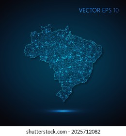 Map of Brazil abstract illustration of global social communication, polygonal map with connecting dots and lines. Vector illustration eps 10.