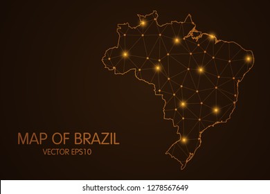 Map of Brazil - Abstract mesh line and point scales on dark background. 3D mesh polygonal network connections.Vector illustration eps 10. 